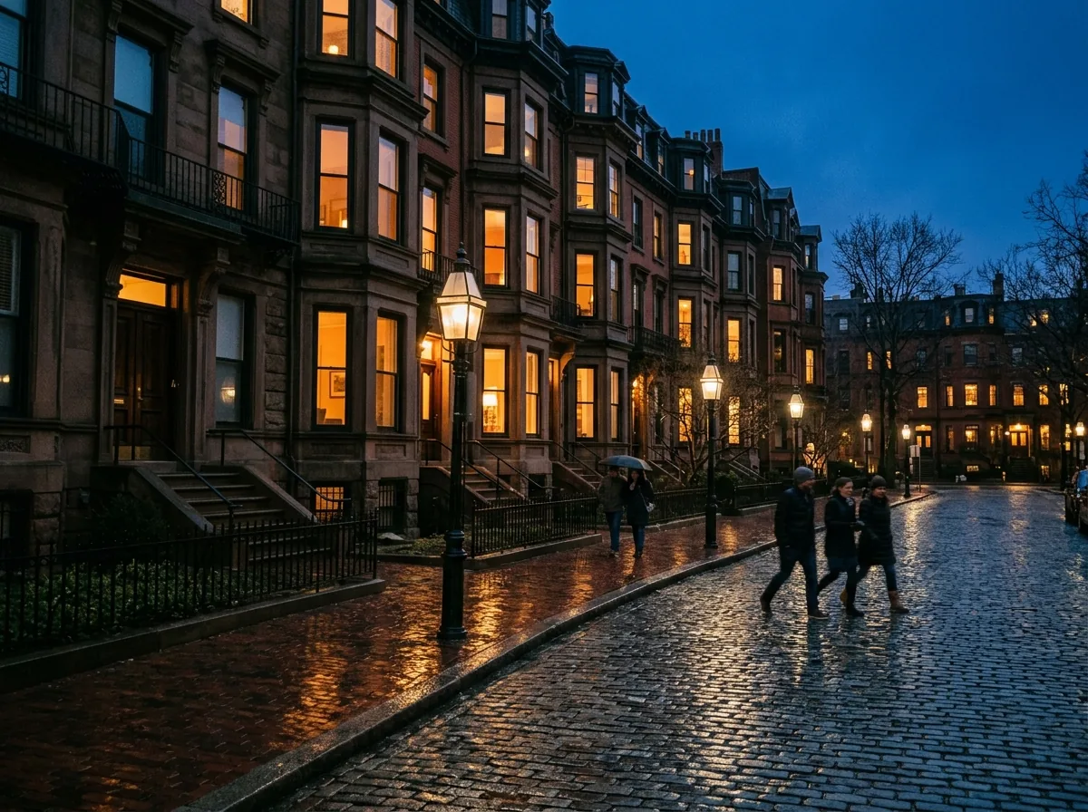 Back Bay brownstones at dusk